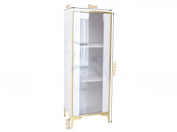Maße der Vitrine Monako 50cm breit, 143,5cm hoch, 40cm tief – schlankes Design mit Glas und Gold