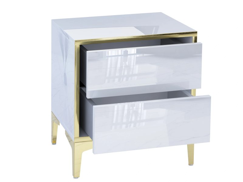 Nachttisch Monako mit geöffneten Schubladen, zeigt Innenraum