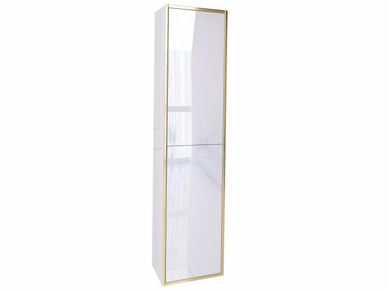 Badezimmerschrank Monako 40cm in Weiß Hochglanz mit goldenen Akzenten, freistehend