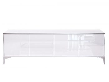 Frontalansicht des TV-Lowboards Monako 180cm in Hochglanz Weiß ohne Dekoration