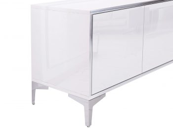 Detailansicht der rechten Seite des Lowboards Monako mit silbernem Rahmen