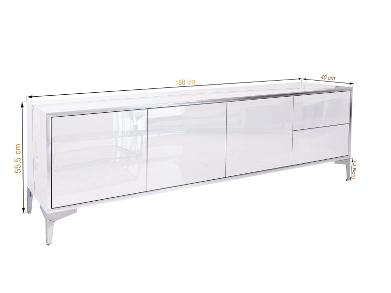 TV-Lowboard Monako 180cm mit Maßangaben: Breite, Höhe, Tiefe und Beinmaß