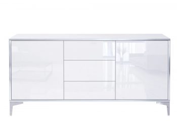 Frontalansicht der Kommode Monako mit 3 Schubladen und 2 Türen in Weiß Hochglanz