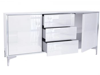 Kommode Monako geöffnet mit 3 Schubladen, 2 Türen und sichtbaren Einlegeböden