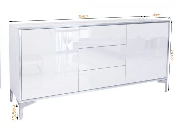 Kommode Monako mit Maßangaben: 154cm Breite, 74,5cm Höhe, 40cm Tiefe