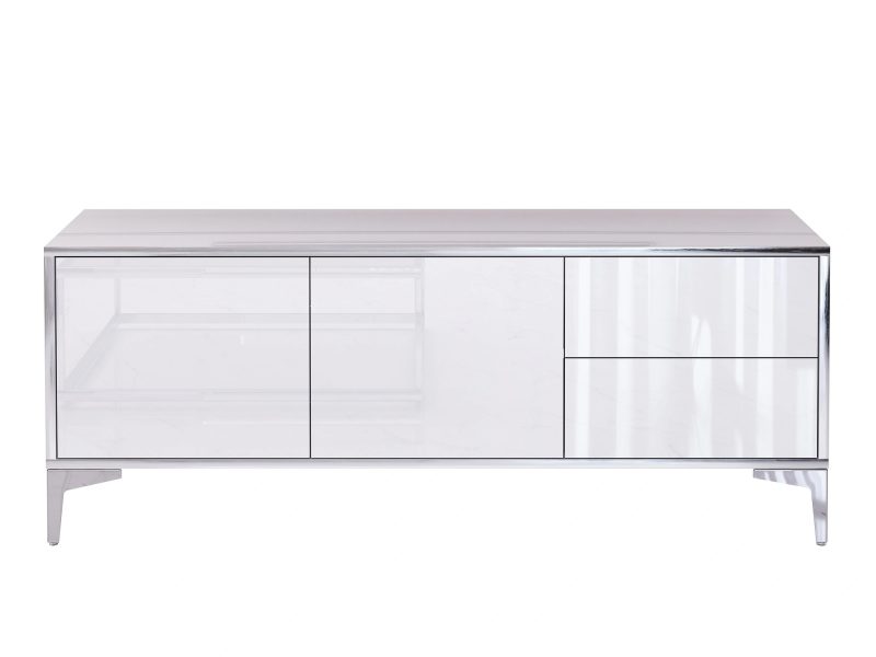 Frontalansicht des TV-Lowboards Monako mit geschlossenen Fronten in Hochglanz