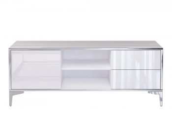 TV-Lowboard Monako mit geöffnetem Mittelteil und sichtbaren Fächern