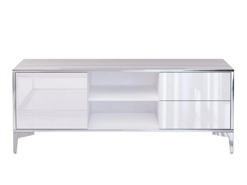 TV-Lowboard Monako mit geöffnetem Mittelteil und sichtbaren Fächern