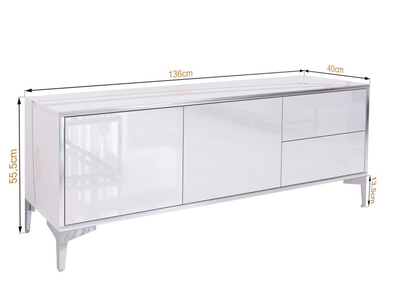 TV-Lowboard Monako mit Maßangaben: 136cm Breite, 55,5cm Höhe, 40cm Tiefe