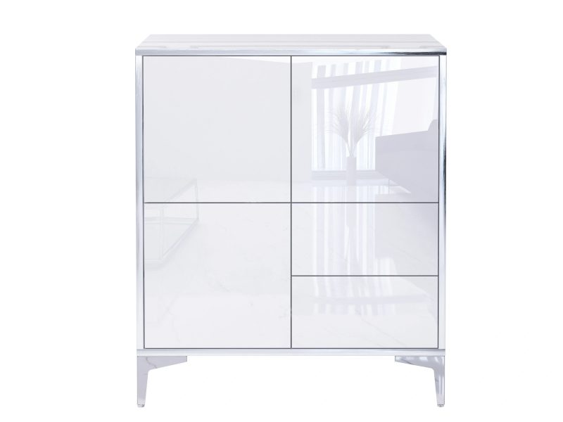 Frontalansicht der Kommode Monako mit 2 Türen und 2 Schubladen in Hochglanz