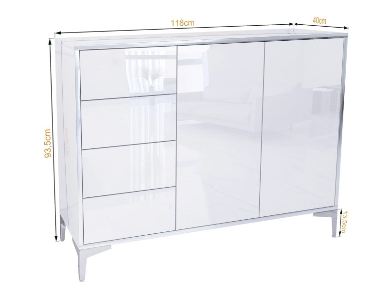 Kommode Monako mit Maßangaben: Breite 118cm, Höhe 93,5cm, Tiefe 40cm