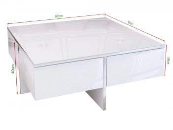 Maßangaben des Couchtischs Monako: 80 × 80 × 40 cm mit 20 cm Schubladenhöhe