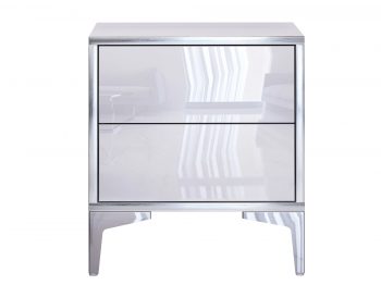 Produktbild des Nachttischs Monako Weiß Hochglanz mit zwei Schubladen, frontal freigestellt