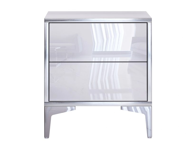 Produktbild des Nachttischs Monako Weiß Hochglanz mit zwei Schubladen, frontal freigestellt