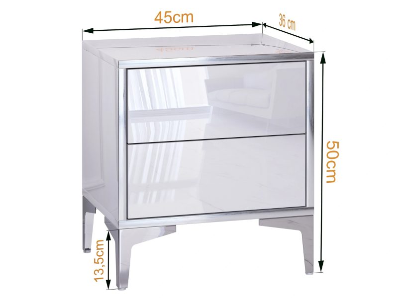 Maßzeichnung des Nachttischs Monako mit 45x50x36 cm, freigestellt mit Bemaßung