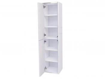 Geöffneter Badezimmerschrank Monako mit symmetrisch platzierten Fächern auf fünf Ebenen