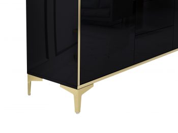Detailansicht der goldenen Beine der Kommode Monako Schwarz Hochglanz.