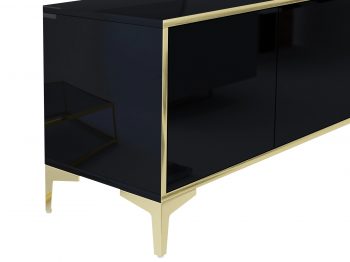 Detailansicht der goldenen Beine des TV-Lowboards Monako Schwarz Hochglanz.