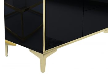 Detailansicht der goldenen Beine der Hochkommode Monako Schwarz Hochglanz.