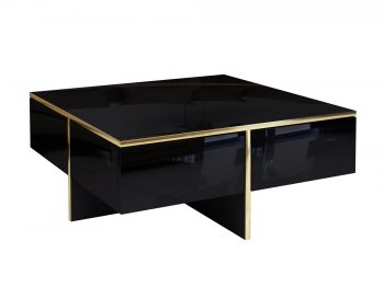 Quadratischer Couchtisch Monako 80x80 cm in Schwarz Hochglanz – Seitenansicht