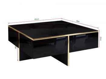 Maßangaben Couchtisch Monako 80x80 cm, Höhe 40 cm – Schwarz Hochglanz