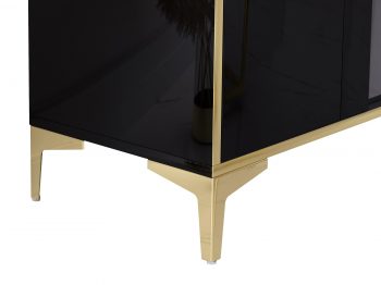 Detailansicht goldene Beine der Vitrine Monako Schwarz Hochglanz