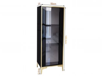 Vitrine Monako 50cm Schwarz Hochglanz mit goldenen Akzenten mit Maßangaben 50×143,5×40 cm