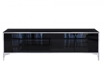 Frontansicht des TV-Lowboards Monako 180cm Schwarz Hochglanz mit geschlossenen Türen