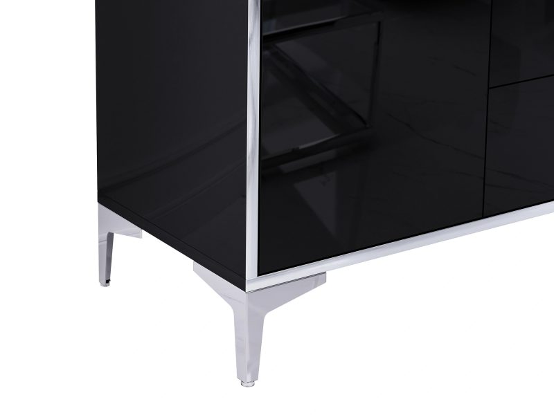 Detailansicht der silbernen Beine der Kommode Monako 80cm Schwarz Hochglanz