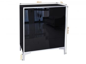 Kommode Monako 80cm Schwarz Hochglanz mit Maßangaben Breite 80cm, Höhe 93,5cm, Tiefe 40cm