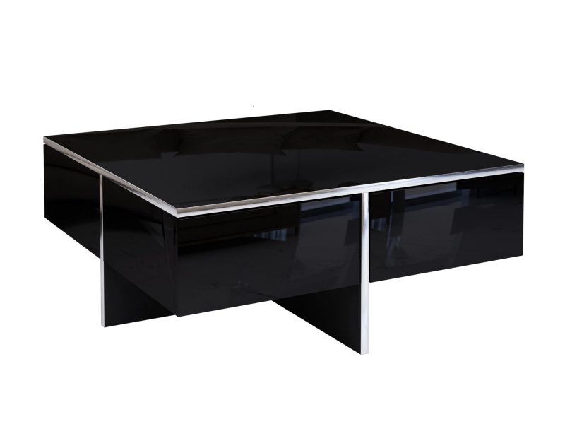 Couchtisch Monako Schwarz Hochglanz – Seitenansicht mit Push-to-Open-Schubladen
