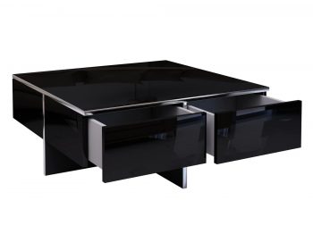 Moderner Couchtisch Monako Schwarz Hochglanz – Detail der silbernen Akzente