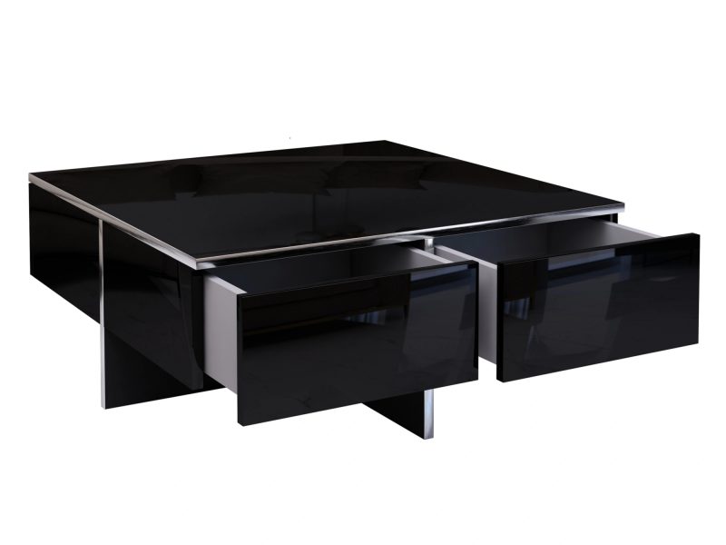 Moderner Couchtisch Monako Schwarz Hochglanz – Detail der silbernen Akzente