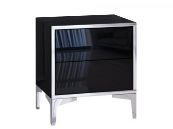Nachttisch Monako Schwarz Hochglanz – Detail silberne Akzente