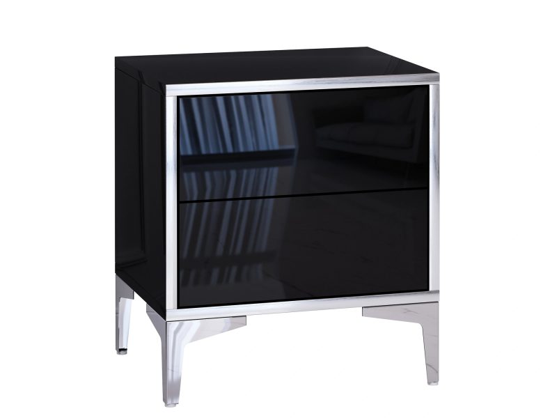 Nachttisch Monako Schwarz Hochglanz – Detail silberne Akzente