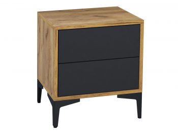 Nachttisch Monako 45cm Schwarz Matt mit Eiche Craft Gold, schräge Vorderansicht.