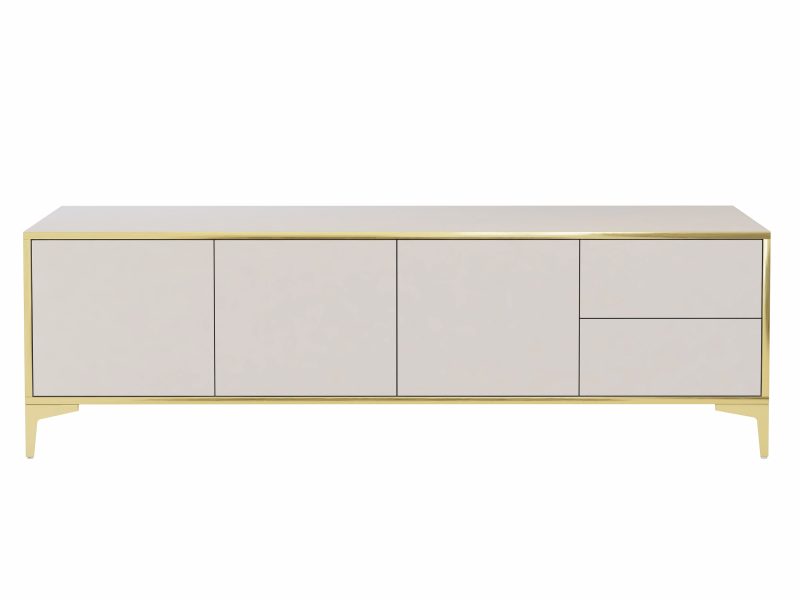Produktansicht TV-Lowboard Monako 180cm in Kaschmir Matt mit goldener Umrahmung von vorne