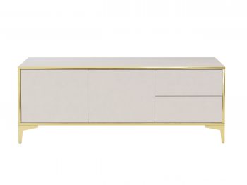 Produktansicht TV-Lowboard Monako 136cm Kaschmir Matt mit goldener Umrahmung von vorne