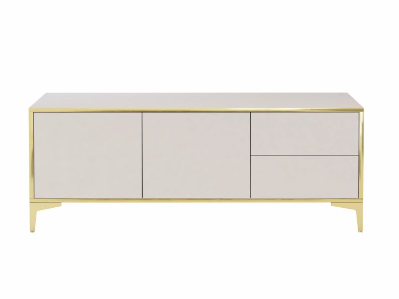 Produktansicht TV-Lowboard Monako 136cm Kaschmir Matt mit goldener Umrahmung von vorne