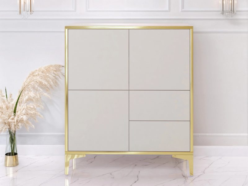 Kompakte Kommode Monako 80cm in Kaschmir Matt mit goldenen Akzenten im Wohnzimmer