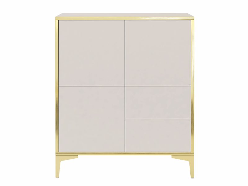 Produktansicht Kommode Monako 80cm in Kaschmir Matt mit goldener Umrahmung von vorne