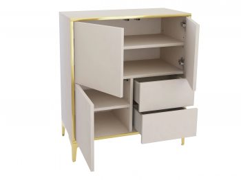 Geöffnete Kommode Monako 80cm mit zwei Türen und zwei Schubladen in Kaschmir Matt