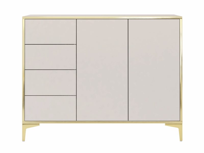 Produktansicht Kommode Monako 118cm Kaschmir Matt mit goldener Umrahmung von vorne