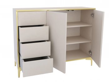 Geöffnete Kommode Monako 118cm mit vier Schubladen und zwei Türen in Kaschmir Matt