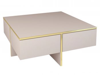 Quadratischer Couchtisch Monako in Kaschmir Matt mit goldenen Details – schräge Ansicht