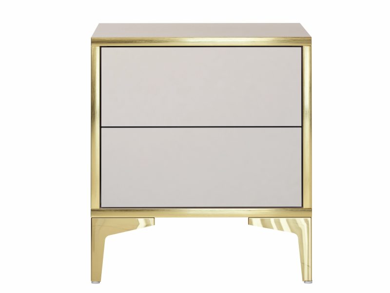Nachttisch Monako in Kaschmir Matt mit goldenen Akzenten – Frontansicht