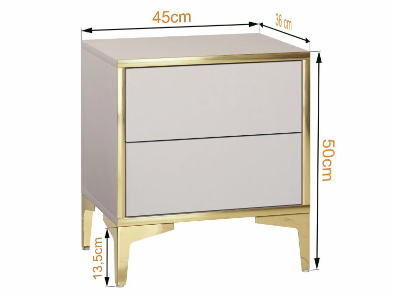 Nachttisch Monako mit Maßen 45x36x50 cm – Kaschmir Matt mit goldenen Details