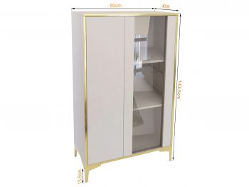 Vitrine Monako 80x40x143,5 cm in Kaschmir Matt mit Glasfront – Maßzeichnung