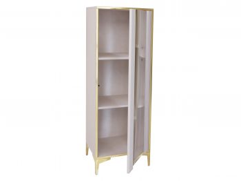 Geöffnete Vitrine Monako mit Glastür und Einlegeböden – Kaschmir Matt