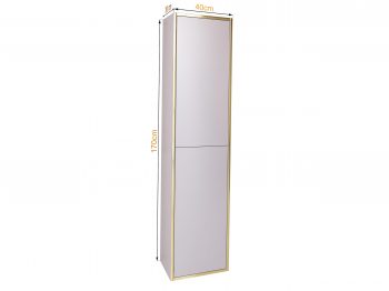 Badezimmerschrank Monako 40cm in Kaschmir Matt mit goldenen Akzenten, Maße 170×40×30 cm, Frontansicht